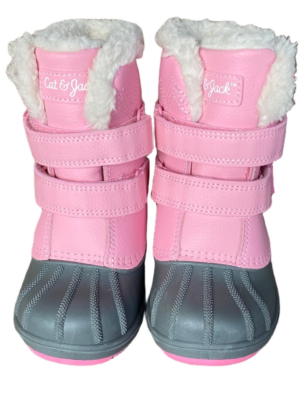 CAT & JACK Winter Boots Faux Fur Velcro Pink Gray Kids Size 7 NWOT